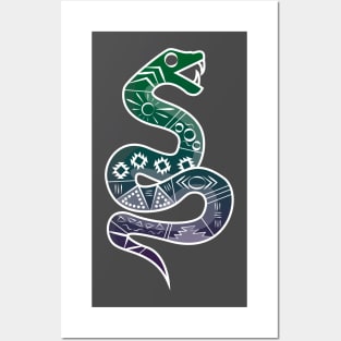Mexican Aztec Snake Design Green and Purple Posters and Art